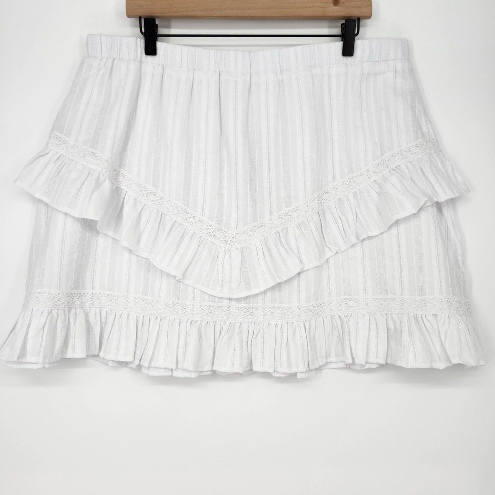 NEW Boho Festival Rodeo Western Concert Mini Skirt Womens XL White Ruffle Rush